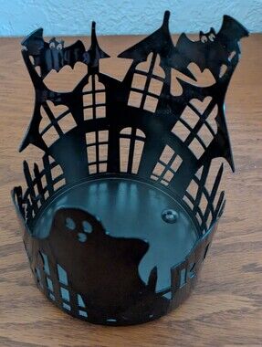 Bath & Body Works Metal Haunted House Halloween Candle Holder For 3 Wick Candle
